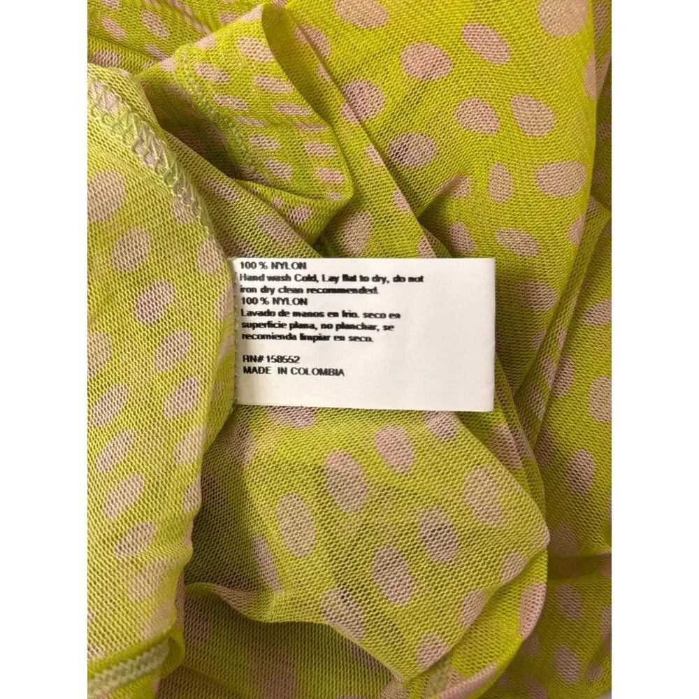 Frankies Bikinis Mesh Top Medium Womens Green Coverup Long Sleeve
